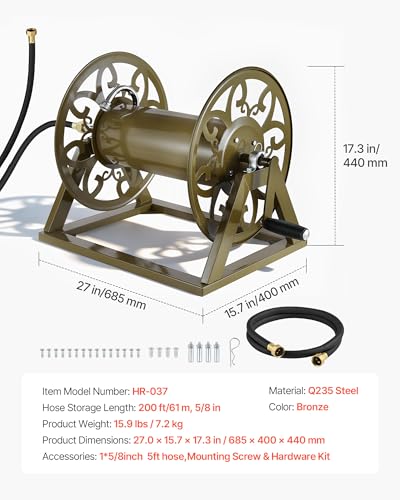 VEVOR Wall Mounted Garden Hose Reel, Holds 200 ft of 5/8" Hose - Image 4