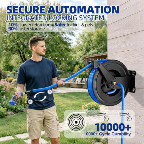 SPECILITE Hot/Cold Retractable Garden Hose Reel 50ft x 5/8", Blue - Image 6
