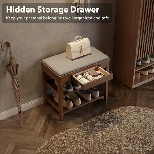 Solid Wood Shoe Bench with Storage, 2-Tier Shoe Storage - Image 4