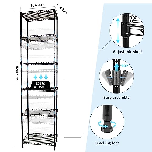 SUNLPH 6-Tier Wire Shelving Adjustable Shelves Unit Metal Storage - Image 4