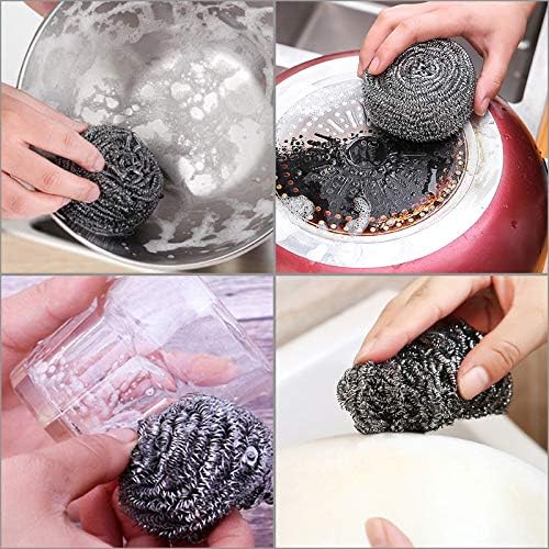 DKKO Stainless Steel Scourers Cleaning Ball Metal Scouring Pads for Kitchens Bathroom Steel Scrubber to Cleaning Dishes Pots Pans Ovens Grills - Pack of 12 Balls,1.05oz Each