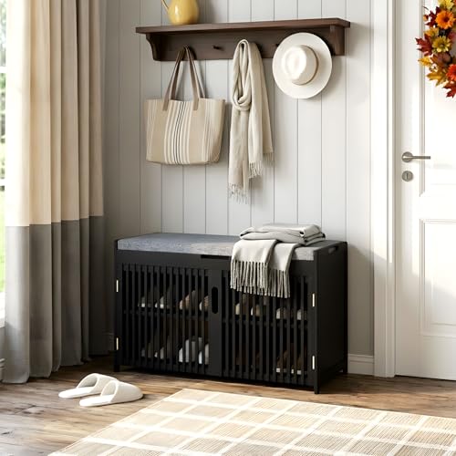 Shoe Storage Bench with Cushioned Seat 3-Tier Entryway - Image 2