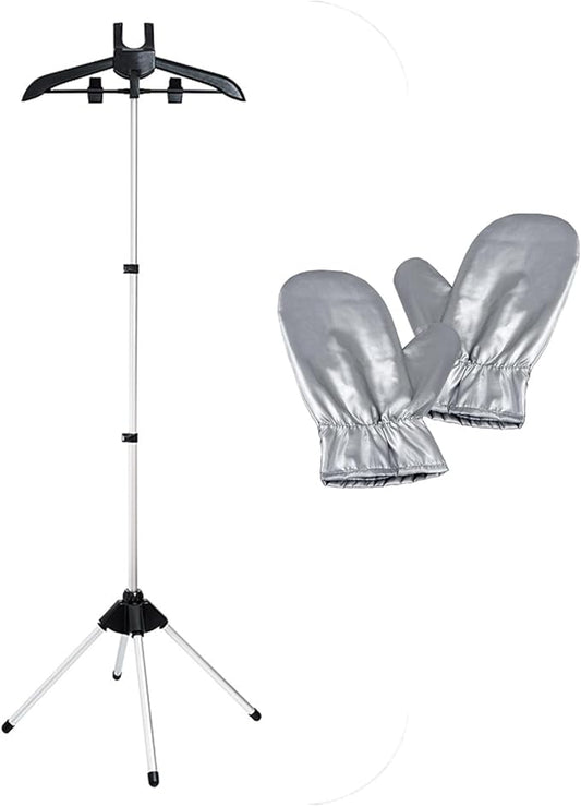 Clothes Steamer Stand Hanger with Steamer Ironing Gloves for Steaming Clothes, Handheld Garment Steamer Rack with Flexible Anti Steam Mitt
