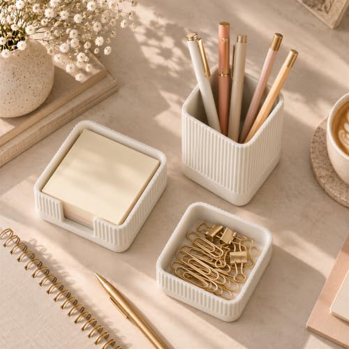 Aesthetic Desk Organizer Set of 3 - Sturdy Concrete Office - Image 6