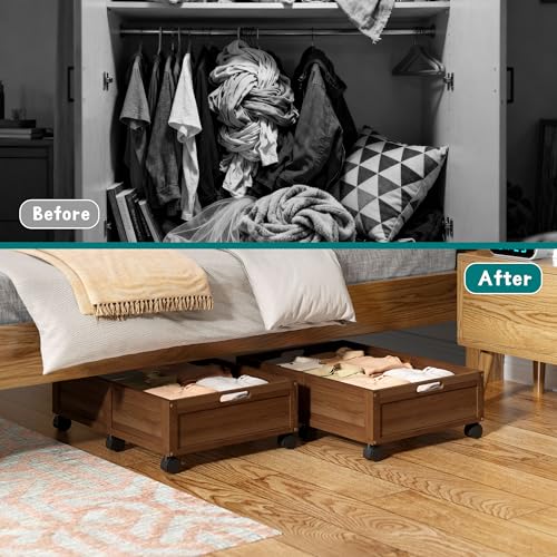 Under Bed Storage with Wheels, 2 Pack Bamboo Containers for Toy & - Image 7