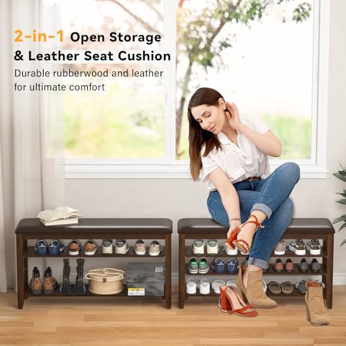 Shoe Rack Bench for Entryway, 3 Tier Adjustable Shelves - Image 4