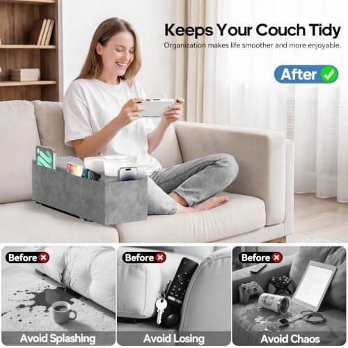 Removable Sofa Armrest Couch Caddy with Cup Holder Insert Between - Image 7