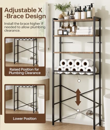 4-Tier Over-the-Toilet Storage Rack with One-Piece Wooden - Image 4