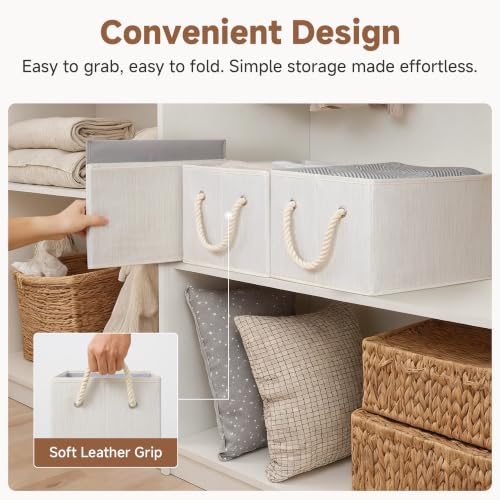 StorageWorks Fabric Storage Bins with Rope Handles, Ivory White - Image 6