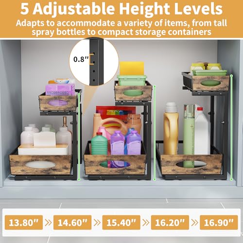 2 Pack Metal Under Sink Organizer with Sliding Drawer, Black - Image 6