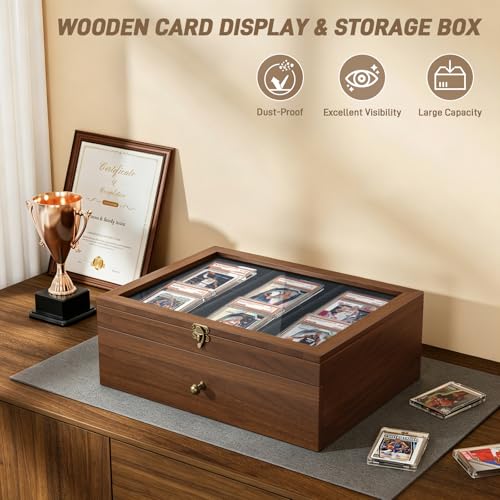 Emfogo Trading Card Storage Box, Wooden Graded Sports Card - Image 4