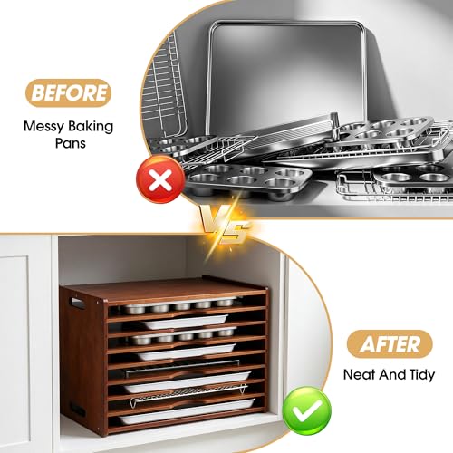8-Tier Baking Sheet Organizer for Cabinet, 17 x 12 x 14 in Wooden - Image 7