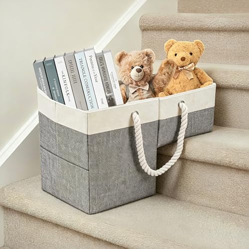 Stair Basket,1pc Gray Foldable with Handle for Wooden & - Image 2