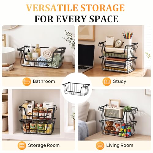Stackable Storage Bins 4 Pcs Wire Baskets Freezer | Home Organization - Image 8