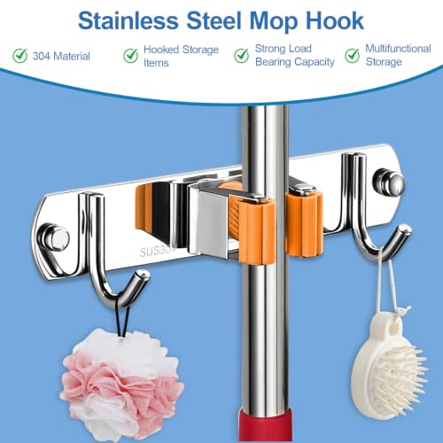 Steel Broom Holder Wall Mount Mop Holder Utility Tool Organizer - Image 5