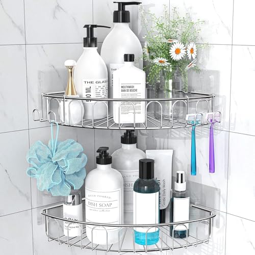 Orimade Corner Shower Caddy Stainless Steel with Hooks Wall - Image 3