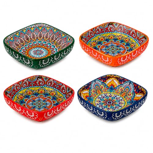 Bohemian Ceramic Bowl Set of 4, 12 oz Square Bowls - Image 2