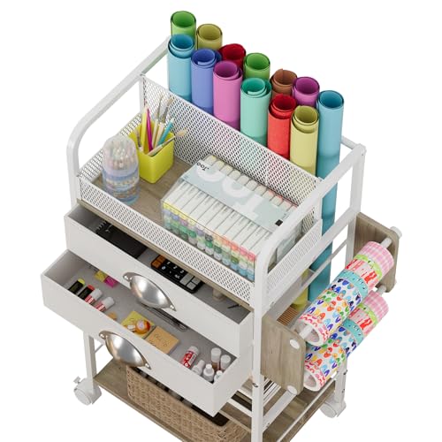 Rolling Wrapping Paper Storage Cart Organizer White - Image 3