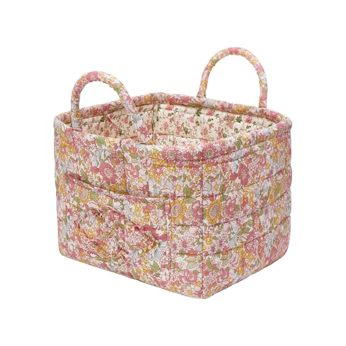 Quilted Fabric Storage Baskets with Handles, Boho Floral - Image 2