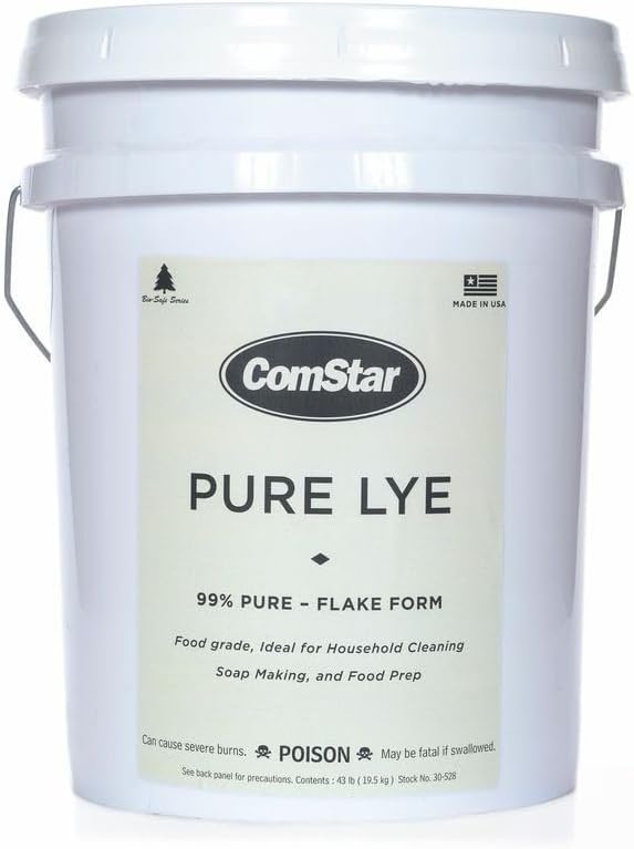 ComStar Pure Lye | 43 Pounds, 99% Pure Sodium Hydroxide Beads | Eco-Friendly, Industrial Strength, Drain Opener | Safe on Fixtures | Static-Free, Unique Beads for Soap Making (30-528)