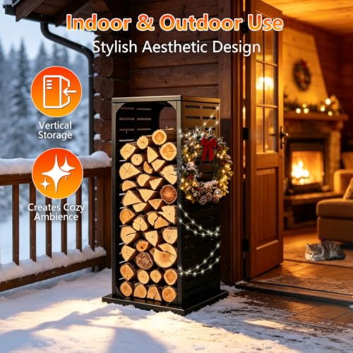 4ft Firewood Rack with Hook, Heavy Duty Vertical Firewood Rack - Image 5