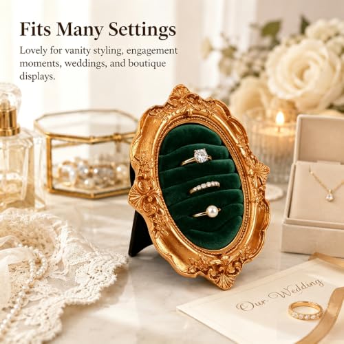 Vintage Gold Oval Ring Holder, Retro Ornate Jewelry Display Stand - Image 8
