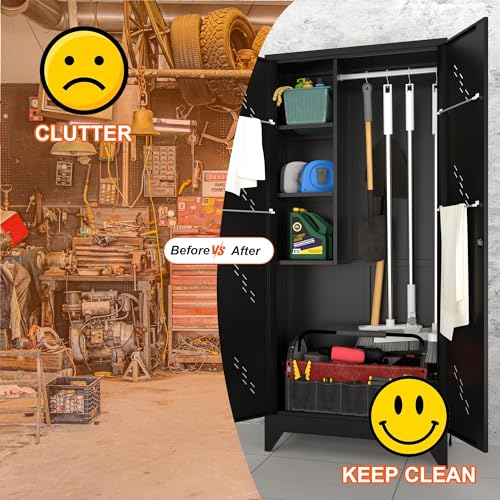 75" Metal Garage Storage Cabinet, Cleaning Tool Storage Cabinet - Image 7