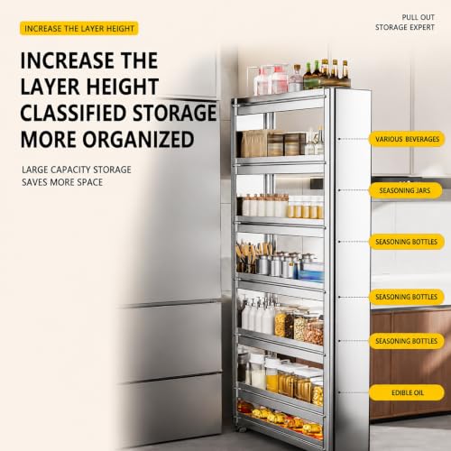 Slim Storage Cart, Stainless Steel Pull Out Organizer with Wheels - Image 4