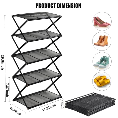 Small Shoe Rack for Entryway, 5-Tier Foldable Shoe Organizer - Image 3