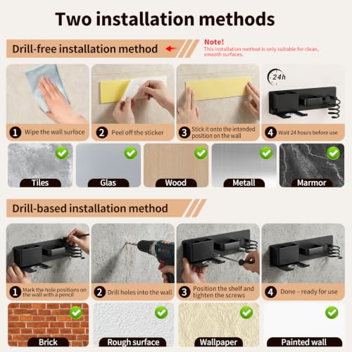 No-Drill Hair Dryer Holder Wall Mount with Storage | Home Organization - Image 6