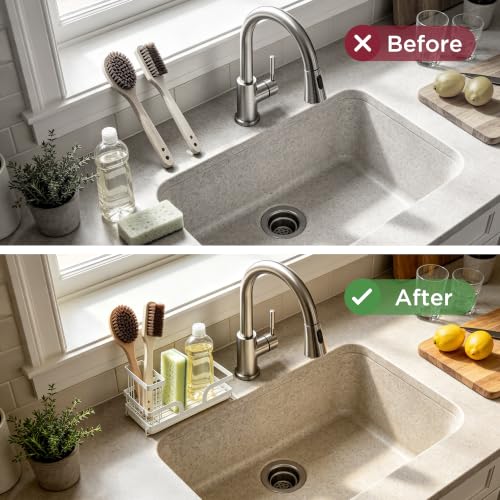 Sponge Holder For Kitchen Sink Caddy With Stone Drying Tray White - Image 3