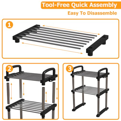REBECAT Expandable Shoe Rack 2 Tier Stainless Steel Closet - Image 8