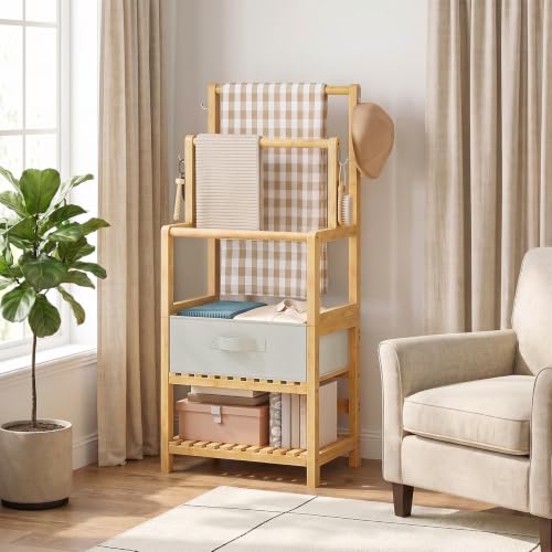 HOOBRO Freestanding Towel Rack with Fabric Drawer, Bamboo - Image 7