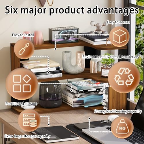 Desktop Organizer Shelf, Multi-Tier Space Saving Bookshelf - Image 4