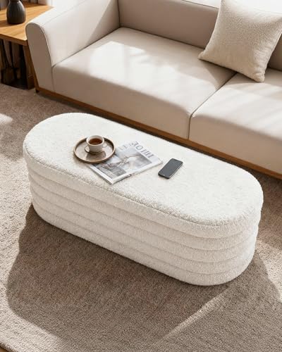 Storage Ottoman Bench, 43" Entryway Shoe Seat, Sherpa White - Image 4