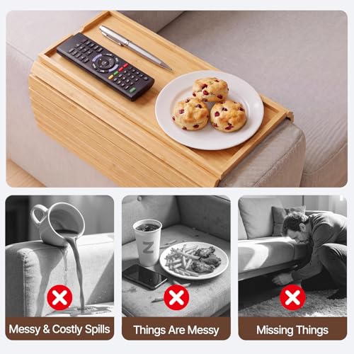 Bamboo Sofa Armrest Tray, Foldable Couch Arm Tray Side Table - Image 6