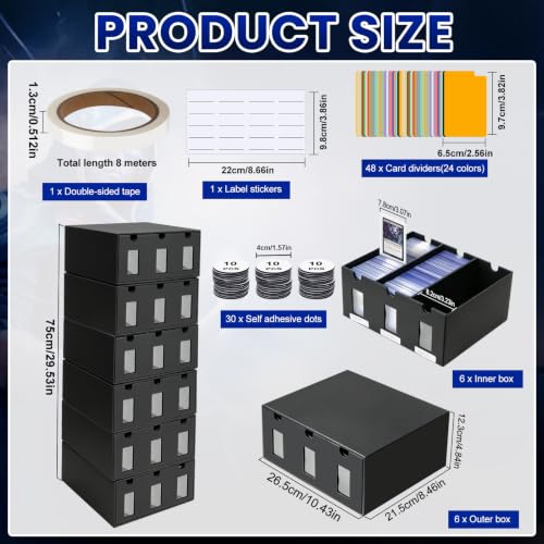 6 Pack Card Storage Box Toploader,3 Drawer,Black - Image 3