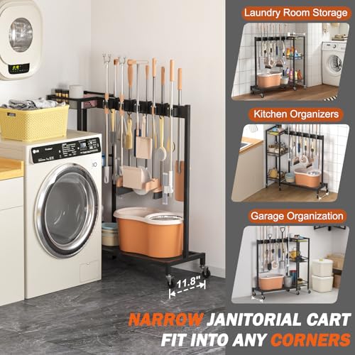 Broom Holder with Cleaning Supplies Organizer, Broom Closet - Image 4