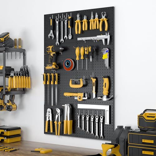 Peg Board, 8 Pack Metal Pegboard Panels with 50 Hooks - Image 3