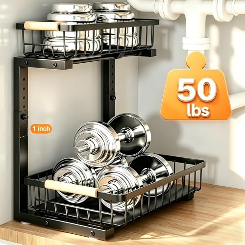 Under Sink Organizer, Adjustable 2 Tier Pull Out Kitchen Bathroom - Image 7