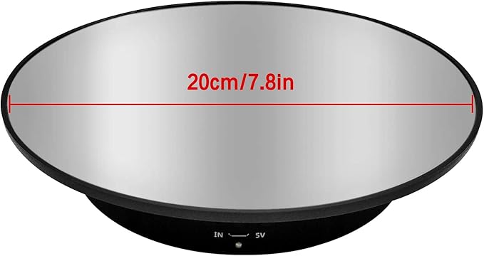 Motorized Rotating Display Stand, 7.87inch /17.6LB Load，Mirror Covered 360 Degree Turntable Display Stand for Photography Products and Shows, Max Load 8KG/ 20CM Video Show(Black)