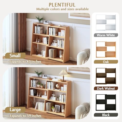 IOTXY Wooden Extendable Shelf Bookcase, 3-Tier Low Bookshelf - Image 6