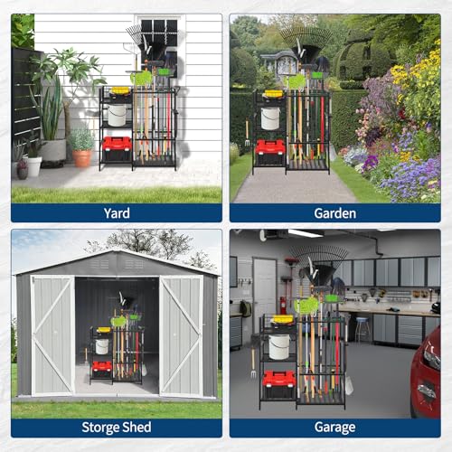 Garden Tool Organizer With Basket,3 Tier Yard Storage Rack - Image 7