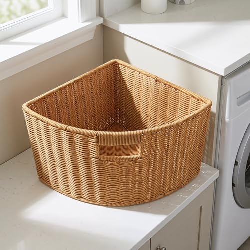Woven Triangle Corner Storage Basket with Handles Shelf Laundry - Image 7