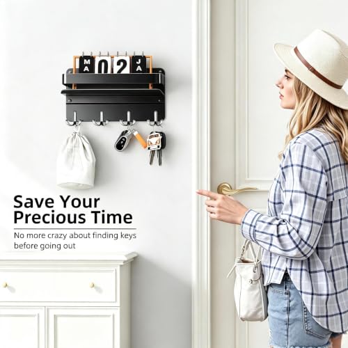 Modern Key Holder Wall Mount with Shelf, Metal Mail Holder - Image 6