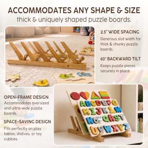 Wooden puzzle rack with a 60° tilt & wide spacing fits - Image 5