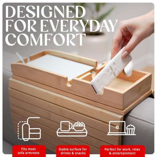 Bamboo Sofa Arm Tray with Strong Magnets – Stable Wood - Image 5