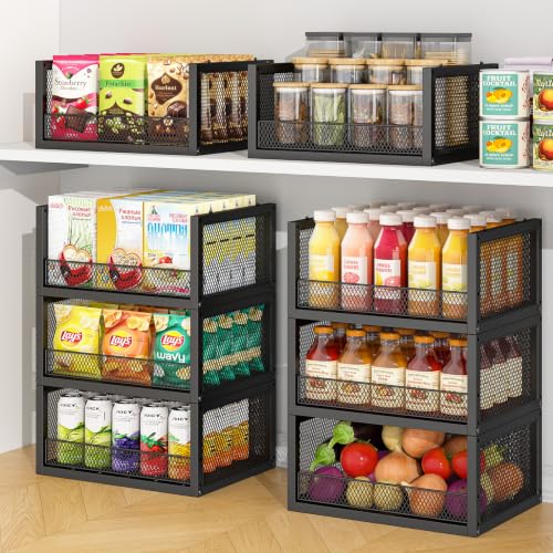 3 Pack Stackable Wire Baskets, Open Front Pantry Storage Bins - Image 2