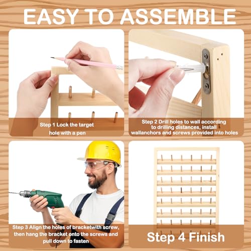 Yahenda 2 Pack 48 Spool Wooden Thread Holder Wall Mounted - Image 6