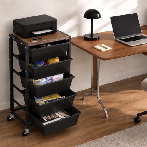 Rolling Cart with 5 Drawers, Plastic Drawer Storage Carts - Image 3